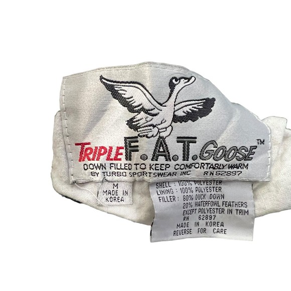 Vintage 90s Triple Fat Goose Down Reversible Satin Bomber Coat Jacket Womens XL - Picture 10 of 13